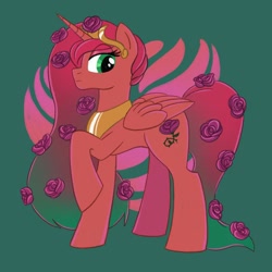 Size: 2000x2000 | Tagged: safe, artist:mediocre-mare, oc, oc only, alicorn, equine, fictional species, mammal, pony, feral, friendship is magic, hasbro, my little pony, 2021, crown, feathered wings, feathers, female, flower, high res, horn, jewelry, mare, peytral, regalia, rose, solo, solo female, tail, wings