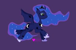 Size: 1500x1000 | Tagged: safe, artist:pinkblurarts, princess luna (mlp), alicorn, equine, fictional species, mammal, pony, feral, friendship is magic, hasbro, my little pony, 2021, crown, ethereal mane, female, heart, heart eyes, hoof shoes, horn, jewelry, mare, peytral, regalia, smiling, solo, solo female, tail, wingding eyes, wings