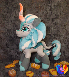 Size: 2080x2304 | Tagged: safe, artist:1stastrastudio, oc, oc only, equine, fictional species, kirin, mammal, feral, friendship is magic, hasbro, my little pony, 2021, ambiguous gender, high res, horn, irl, photo, photographed artwork, plushie, tail
