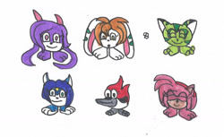 Size: 1305x798 | Tagged: safe, artist:spaton37, amy rose (sonic), carol tea (freedom planet), krystal (star fox), margaret smith (regular show), milla basset (freedom planet), sash lilac (freedom planet), basset hound, bird, canine, cat, dragon, feline, fictional species, fox, goomba (mario), hedgehog, mammal, monster, robin, songbird, ambiguous form, feral, cartoon network, freedom planet, mario (series), nintendo, regular show, sega, sonic the hedgehog (series), star fox, 2016, barefoot, crossover, dragoness, eyes closed, female, females only, goombafied, group, not salmon, quills, simple background, traditional art, wat, white background, wiggling toes