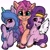 Size: 2985x2986 | Tagged: safe, artist:gleamydreams, izzy moonbow (mlp), pipp petals (mlp), sunny starscout (mlp), earth pony, equine, fictional species, mammal, pegasus, pony, unicorn, feral, hasbro, my little pony, my little pony g5, spoiler, spoiler:my little pony g5, 2021, clothes, feathered wings, feathers, female, females only, gradient mane, green eyes, headband, high res, horn, mare, one eye closed, red eyes, simple background, sitting, smiling, speculation, tail, trio, trio female, white background, white wings, wings, winking