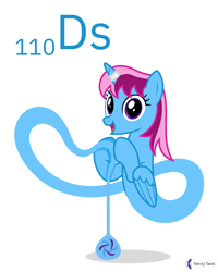 Size: 4000x5000 | Tagged: safe, artist:parclytaxel, oc, oc only, oc:parcly taxel, alicorn, equine, fictional species, genie, genie pony, mammal, pony, feral, series:joycall6's periodic table, friendship is magic, hasbro, my little pony, .svg available, absurd resolution, albumin flask, blue body, bottle, chemistry, darmstadtium, female, hair, happy, looking at you, mare, multicolored hair, periodic table, pink hair, purple eyes, simple background, smiling, solo, solo female, two toned hair, vector, white background