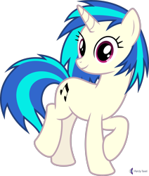 Size: 4000x4710 | Tagged: safe, alternate version, artist:parclytaxel, vinyl scratch (mlp), equine, fictional species, mammal, pony, unicorn, feral, friendship is magic, hasbro, my little pony, .svg available, absurd resolution, blue hair, female, hair, happy, hooves, mare, multicolored hair, on model, pink eyes, raised hoof, raised leg, simple background, smiling, solo, solo female, transparent background, two toned hair, vector, white body