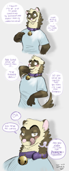 Size: 985x2445 | Tagged: safe, artist:themuffinly, ferret, mammal, mustelid, anthro, ambiguous gender, bell, blushing, collar, comic, monologue, solo, solo ambiguous, talking