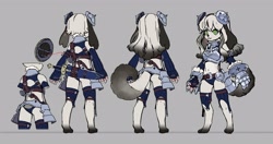 Size: 4096x2157 | Tagged: safe, artist:gomtaros, oc, oc only, canine, dog, mammal, anthro, digitigrade anthro, armor, clothes, female, gauntlets, green eyes, midriff, panties, reference sheet, shield, solo, solo female, sword, underwear, weapon