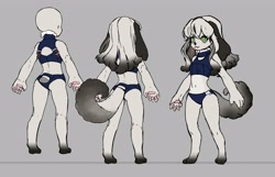 Size: 3677x2364 | Tagged: safe, artist:gomtaros, oc, oc only, canine, dog, mammal, anthro, digitigrade anthro, armor, clothes, female, green eyes, high res, midriff, panties, reference sheet, solo, solo female, tank top, topwear, underwear
