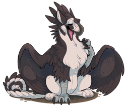 Size: 873x751 | Tagged: safe, artist:fulpelt, bird, feline, fictional species, gryphon, mammal, feral, claws, female, front view, open mouth, solo, solo female