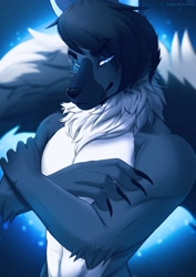 Size: 2894x4093 | Tagged: safe, artist:litchied, oc, oc only, oc:cyropaws, canine, mammal, wolf, anthro, badass, badass adorable, bust, male, portrait, solo, solo male