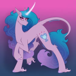 Size: 2048x2048 | Tagged: safe, artist:valeramoongod, izzy moonbow (mlp), classical unicorn, equine, fictional species, mammal, pony, unicorn, feral, hasbro, my little pony, my little pony g5, spoiler, spoiler:my little pony g5, 2021, curved horn, cutie mark, female, gradient mane, gradient tail, high res, hooves, horn, horn pattern, mare, simple background, solo, solo female, speculation, tail, unshorn fetlocks