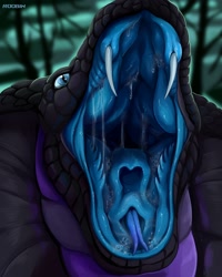 Size: 2000x2500 | Tagged: suggestive, artist:roobin, oc, oc only, cobra, reptile, snake, feral, 2021, bust, fangs, high res, hooded cobra, mawshot, open mouth, saliva, saliva trail, scales, sharp teeth, solo, teeth