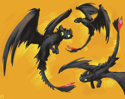 Size: 3106x2475 | Tagged: safe, artist:kaleido-art, toothless (httyd), dragon, fictional species, night fury, western dragon, feral, dreamworks animation, how to train your dragon, colored sclera, flying, high res, male, prosthetics, scales, simple background, tail, webbed wings, wings