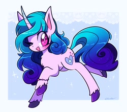 Size: 1600x1400 | Tagged: safe, artist:fluffysmolcloud, izzy moonbow (mlp), equine, fictional species, mammal, pony, unicorn, feral, hasbro, my little pony, my little pony g5, spoiler, spoiler:my little pony g5, 2021, bracelet, chest fluff, cutie mark, female, fluff, galloping, gradient mane, gradient tail, hooves, horn, horn pattern, jewelry, mare, simple background, solo, solo female, speculation, tail, unshorn fetlocks