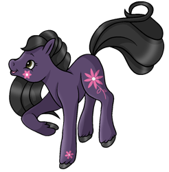 Size: 887x900 | Tagged: safe, artist:muhammad yunus, yumi (code lyoko), earth pony, equine, fictional species, mammal, pony, feral, code lyoko, hasbro, my little pony, black hair, crossover, female, feralized, flower, furrified, hair, mare, my little pony (g2), ponified, simple background, solo, solo female, transparent background