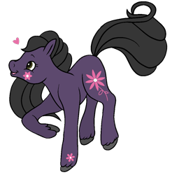 Size: 887x900 | Tagged: safe, alternate version, artist:muhammad yunus, yumi (code lyoko), earth pony, equine, fictional species, mammal, pony, feral, code lyoko, hasbro, my little pony, base used, black hair, crossover, female, feralized, flat colors, flower, furrified, hair, heart, mare, my little pony (g2), open mouth, ponified, simple background, solo, solo female, transparent background