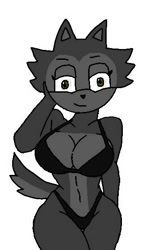 Size: 360x556 | Tagged: safe, artist:sharethisnow, gasket (paw patrol), canine, dog, husky, mammal, nordic sled dog, anthro, nickelodeon, paw patrol, 2021, belly button, bikini, black nose, breasts, clothes, digital art, ears, eyelashes, female, fur, low res, older, simple background, solo, solo female, swimsuit, tail, thighs, white background, wide hips
