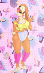 Size: 900x1485 | Tagged: safe, artist:sugarcup91, lola bunny (looney tunes), anthro, looney tunes, warner brothers, 80s, breasts, clothes, crop top, leotard, tank top, topwear