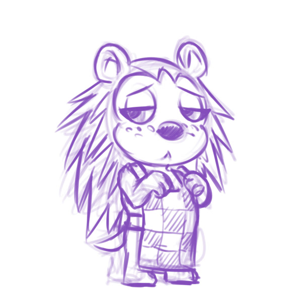 66615 - safe, artist:plague of gripes, sable (animal crossing), hedgehog,  mammal, anthro, animal crossing, nintendo, 2015, apron, clothes, female,  freckles, frowning, lidded eyes, simple background, sketch, solo, solo  female, tail, white background ...