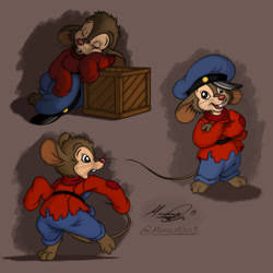 Size: 800x800 | Tagged: safe, artist:maxime l., fievel mousekewitz (an american tail), mammal, mouse, rodent, anthro, an american tail, sullivan bluth studios, brown body, brown fur, eyes closed, fur, male, multeity, solo, solo male, worried, young
