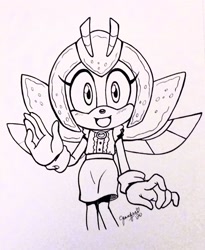 Size: 1680x2048 | Tagged: safe, artist:jennifer hernandez, jewel the beetle (sonic), arthropod, beetle, insect, anthro, idw sonic the hedgehog, sega, sonic the hedgehog (series), 2020, female, looking at you, monochrome, solo, solo female