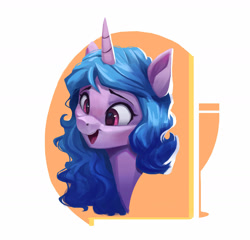 Size: 1600x1537 | Tagged: safe, artist:vanillaghosties, izzy moonbow (mlp), equine, fictional species, mammal, pony, unicorn, feral, hasbro, my little pony, my little pony g5, spoiler, spoiler:my little pony g5, 2021, blushing, bust, cute, female, gradient mane, happy, mare, open mouth, simple background, solo, solo female, speculation