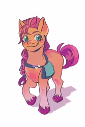 Size: 2000x3000 | Tagged: safe, artist:realivypool, sunny starscout (mlp), earth pony, equine, fictional species, mammal, pony, feral, hasbro, my little pony, my little pony g5, spoiler, spoiler:my little pony g5, 2021, bag, braid, coat markings, cute, female, hair, high res, hooves, mare, simple background, socks (leg marking), solo, solo female, speculation, tail, unshorn fetlocks, white background