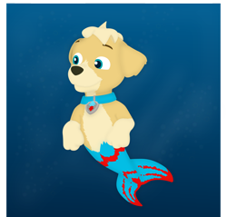 Size: 1280x1226 | Tagged: safe, artist:pawtastic01, tuck (paw patrol), canine, dog, fictional species, fish, golden retriever, mammal, mer-pup (paw patrol), feral, nickelodeon, paw patrol, 2021, male, partially transparent background, solo, solo male, species swap, transparent background, underwater, water