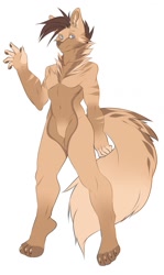 Size: 762x1280 | Tagged: safe, artist:berruchan, oc, oc only, canine, mammal, wolf, anthro, digitigrade anthro, 2015, blue eyes, featureless crotch, looking at you, male, nudity, solo, solo male, waving