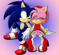 Size: 1600x1475 | Tagged: safe, artist:skellatin, amy rose (sonic), sonic the hedgehog (sonic), hedgehog, mammal, anthro, sega, sonic the hedgehog (series), 2021, blushing, duo, female, male, male/female, quills, shipping, sonamy (sonic)