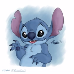 Size: 3000x3000 | Tagged: safe, artist:maxiem0us3, stitch (lilo & stitch), alien, experiment (lilo & stitch), fictional species, semi-anthro, disney, lilo & stitch, 2020, 4 fingers, black eyes, blue body, blue claws, blue fur, blue nose, blue paw pads, chest fluff, claws, ears, fluff, fur, head fluff, high res, looking at you, male, signature, solo, solo male, torn ear