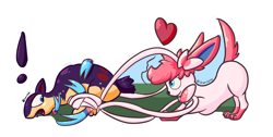 Size: 3000x1508 | Tagged: safe, artist:flashyscloset, artist:gyrotech, edit, oc, oc:blitz (gyro), oc:sliver sylveon, eeveelution, fictional species, mammal, mustelid, quilava, sylveon, feral, nintendo, pokémon, 2021, bow, brown body, brown fur, coiling, color edit, comic, duo, fur, licking, lying down, male, mottled fur, multicolored fur, open mouth, paws, pink eyes, prone, purple body, purple fur, starter pokémon, tail, tan body, tan fur, tentacles, tongue, tongue out, underpaw