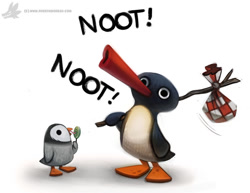 Size: 950x735 | Tagged: safe, artist:cryptid-creations, pinga (pingu), pingu (pingu), bird, penguin, feral, pingu (series), 2015, 2d, brother, brother and sister, candy, dialogue, duo, english text, female, food, holding candy, holding food, holding lollipop, holding object, lollipop, male, onomatopoeia, siblings, simple background, sister, talking, text, white background