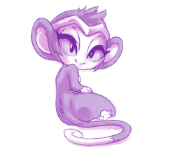 Size: 1400x1200 | Tagged: safe, artist:plague of gripes, shantae (shantae), mammal, monkey, primate, anthro, cc by-nc, creative commons, shantae (series), 2016, female, looking back, simple background, sitting, smiling, solo, solo female, tail, white background