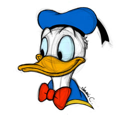 Size: 838x766 | Tagged: safe, artist:jasminsc, donald duck (disney), bird, duck, waterfowl, anthro, disney, mickey and friends, 2014, 2d, bow, bust, clothes, digital art, feathers, front view, hat, male, on model, portrait, sailor hat, simple background, sketch, smiling, solo, solo male, three-quarter view, white background, white feathers