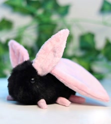 Size: 1086x1219 | Tagged: safe, artist:yourmomjpeg, part of a set, arthropod, insect, moth, feral, 2021, black body, black eyes, dot eyes, ears, irl, photo, photographed artwork, pink body, plushie, six legs, wings