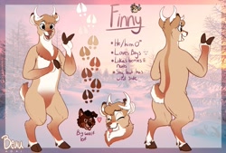 Size: 2005x1355 | Tagged: safe, artist:beau, oc, oc:douglas (beau), oc:finny (beau), canine, cervid, deer, mammal, wolf, anthro, unguligrade anthro, 2021, antlers, blep, brown body, brown fur, brown hair, brown nose, butt, character name, cheek fluff, cloven hooves, color palette, cute, dewclaw, disembodied head, duo, duo male, eyebrows, eyes closed, featureless crotch, finger hooves, fluff, front view, fur, hair, heart, hooves, male, male/male, males only, multicolored fur, open mouth, open smile, photo background, rear view, reference sheet, short tail, signature, smiling, solo focus, tail, tail fluff, tan body, tan fur, three-quarter view, tongue, tongue out, white body, white fur