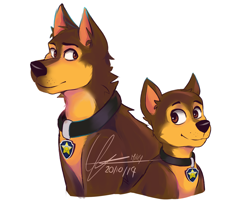 Size: 2332x1892 | Tagged: safe, artist:milkymatsu02, chase (paw patrol), canine, dog, german shepherd, mammal, feral, nickelodeon, paw patrol, black nose, collar, digital art, ears, fur, male, older, puppy, simple background, solo, solo male, white background, young
