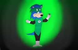 Size: 3072x1991 | Tagged: safe, artist:beanie122001, sonic the hedgehog (sonic), hedgehog, mammal, anthro, dc comics, sega, sonic the hedgehog (series), 2021, clothes, costume, crossover, green lantern (series), male, quills, solo, solo male