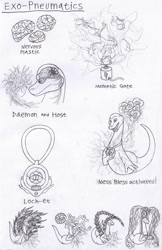 Size: 720x1109 | Tagged: safe, artist:tektalox, loch ness monster, feral, 2d, ambiguous gender, monochrome, solo, solo ambiguous