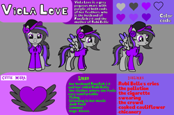 Size: 3074x2045 | Tagged: dead source, safe, artist:mrstheartist, oc, oc only, oc:viola love, equine, fictional species, mammal, pegasus, pony, feral, friendship is magic, hasbro, my little pony, base used, cap, clothes, cutie mark, earphones, female, front view, hat, high res, hoodie, looking at you, mare, reference sheet, solo, solo female, tail, topwear, wings