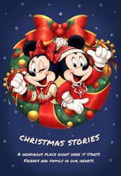 Size: 850x1225 | Tagged: safe, artist:sh disney, mickey mouse (disney), minnie mouse (disney), mammal, mouse, rodent, anthro, disney, mickey and friends, 2d, black body, black fur, bow, christmas, clothes, duo, female, fur, gloves, hair bow, holiday, looking at you, male, murine, one eye closed, smiling, smiling at you, winking, wreath