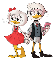 Size: 812x886 | Tagged: artist needed, source needed, safe, lena (ducktales), webby vanderquack (ducktales), bird, duck, waterfowl, anthro, disney, ducktales, ducktales (2017), 2d, duo, duo female, feathers, female, female/female, females only, simple background, transparent background, white feathers, young