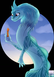 Size: 905x1280 | Tagged: source needed, safe, artist:radioactive_froxi, sisu (raya and the last dragon), dragon, eastern dragon, fictional species, furred dragon, feral, disney, raya and the last dragon, 2d, dragoness, female, smiling, solo, solo female