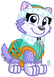 Size: 1038x1480 | Tagged: safe, artist:rainbow eevee, part of a set, everest (paw patrol), canine, dog, husky, mammal, feral, cc by-nc, creative commons, nickelodeon, paw patrol, blue eyes, collar, cute, detailed, excited, female, flat colors, grin, looking at you, purple outline, simple background, sitting, smiling, smiling at you, solo, solo female, transparent background, vector, watermark