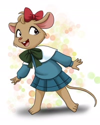 Size: 1732x2154 | Tagged: safe, artist:j8d, olivia flaversham (the great mouse detective), mammal, mouse, rodent, anthro, disney, the great mouse detective, 2d, barefoot, brown body, brown fur, female, front view, fur, open mouth, solo, solo female, three-quarter view, young