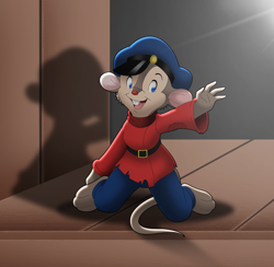 Size: 908x886 | Tagged: safe, artist:brisbybraveheart, fievel mousekewitz (an american tail), mammal, mouse, rodent, anthro, an american tail, sullivan bluth studios, 2d, brown body, brown fur, front view, fur, looking at you, male, open mouth, shadow, solo, solo male, tail, three-quarter view, young