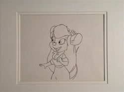 Size: 1924x1437 | Tagged: safe, artist:celanator, gadget hackwrench (chip 'n dale: rescue rangers), mammal, mouse, rodent, anthro, chip 'n dale: rescue rangers, disney, animation cel, female, irl, monochrome, murine, on model, open mouth, photo, photographed artwork, solo, solo female