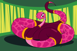 Size: 3150x2096 | Tagged: safe, artist:cogmoses, reptile, snake, feral, :3, female, high res, jewelry, lidded eyes, looking at you, smiling, snake tail, solo, solo female, tail