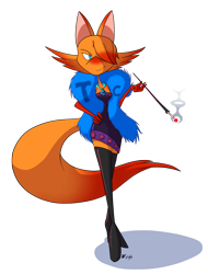 Size: 1090x1436 | Tagged: safe, artist:cogmoses, oc, oc only, canine, fox, mammal, anthro, series:atomic series, female, jewelry, necklace, periodic table, sexy, simple background, smoke, solo, solo female, tail, technetium, transparent background, vixen