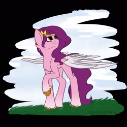 Size: 2048x2048 | Tagged: safe, artist:teelastrie, pipp petals (mlp), equine, fictional species, mammal, pegasus, pony, feral, hasbro, my little pony, my little pony g5, spoiler, spoiler:my little pony g5, 2021, circlet, coat markings, feathered wings, feathers, female, high res, hooves, mare, socks (leg marking), solo, solo female, speculation, spread wings, tail, unshorn fetlocks, white wings, wings