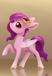Size: 894x1299 | Tagged: safe, artist:dusthiel, pipp petals (mlp), equine, fictional species, mammal, pegasus, pony, feral, hasbro, my little pony, my little pony g5, spoiler, spoiler:my little pony g5, 2021, circlet, coat markings, elegant, feathered wings, feathers, female, folded wings, hooves, mare, raised hoof, socks (leg marking), solo, solo female, speculation, tail, unshorn fetlocks, white wings, wings